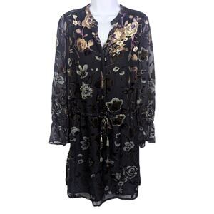 Carolina Belle Dress Womens 12 Navy Velvet Burnout Dark Floral Witchy Whimsigoth
